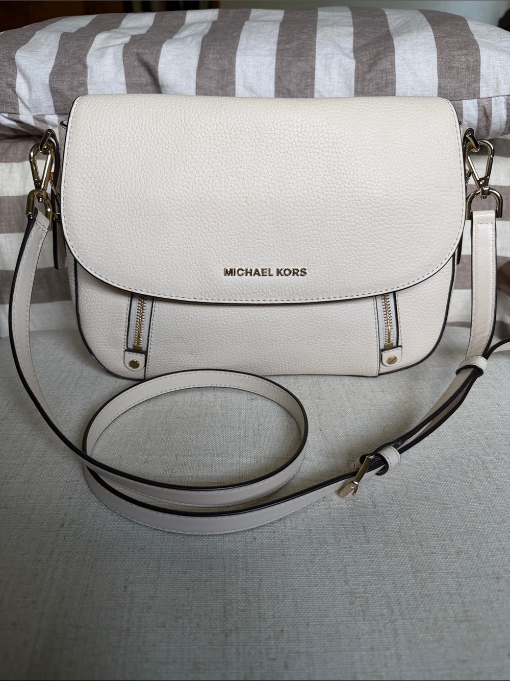 Michael Kors Ivory Pebbled Leather Crossbody Bag